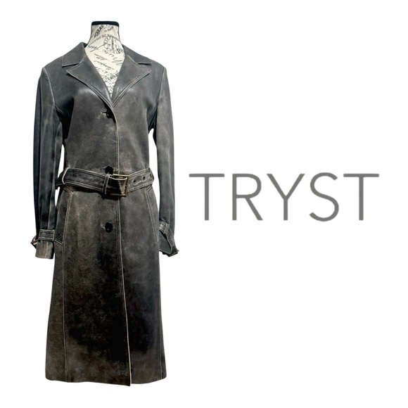 Tryst Women’s Full-Length Dark Gray Leather Trench Coat. Small - Picture 10 of 12